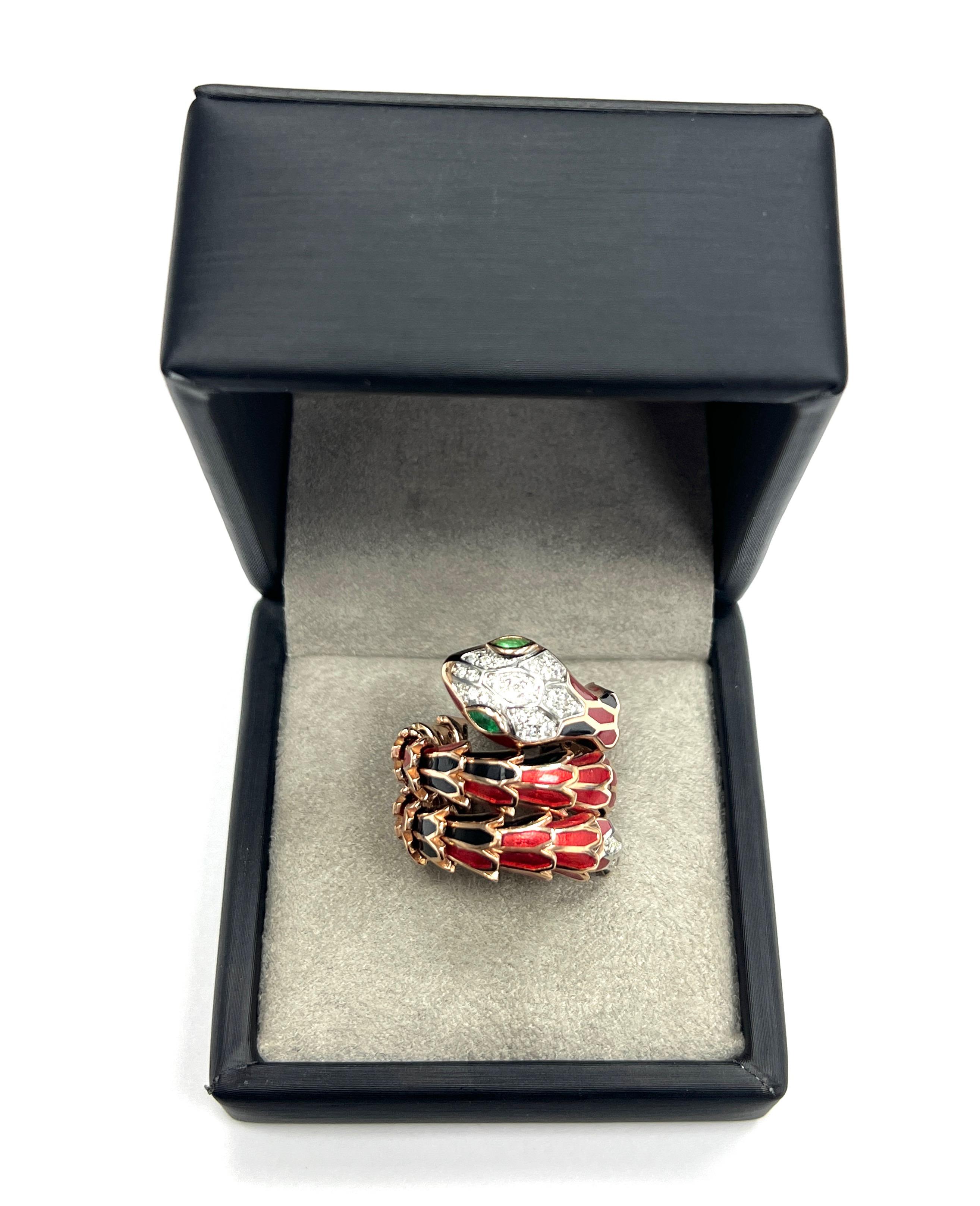 Alexis NY Transparent Red & Black Enamel Wrap Ring For Sale 3