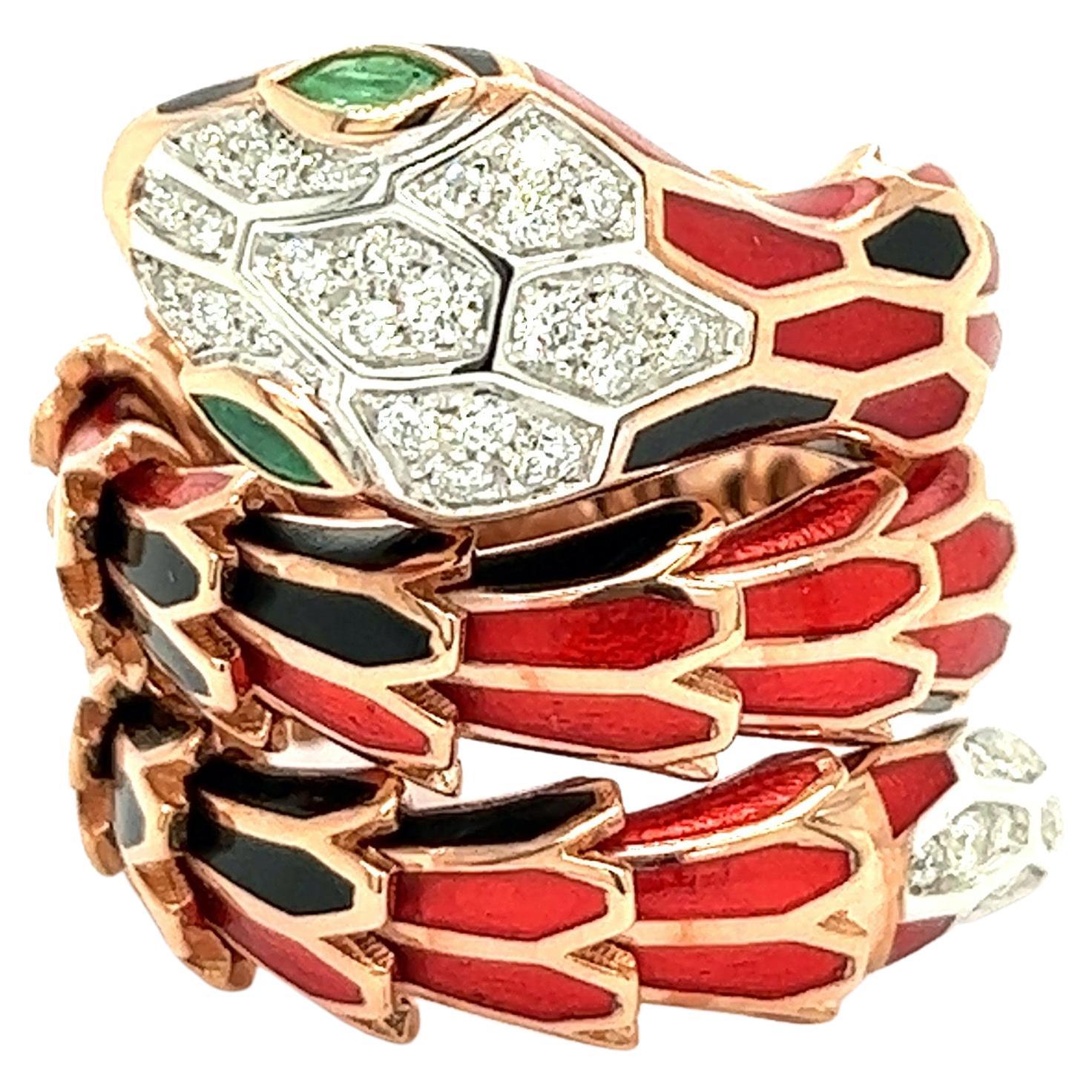 Alexis NY Transparent Red & Black Enamel Wrap Ring For Sale