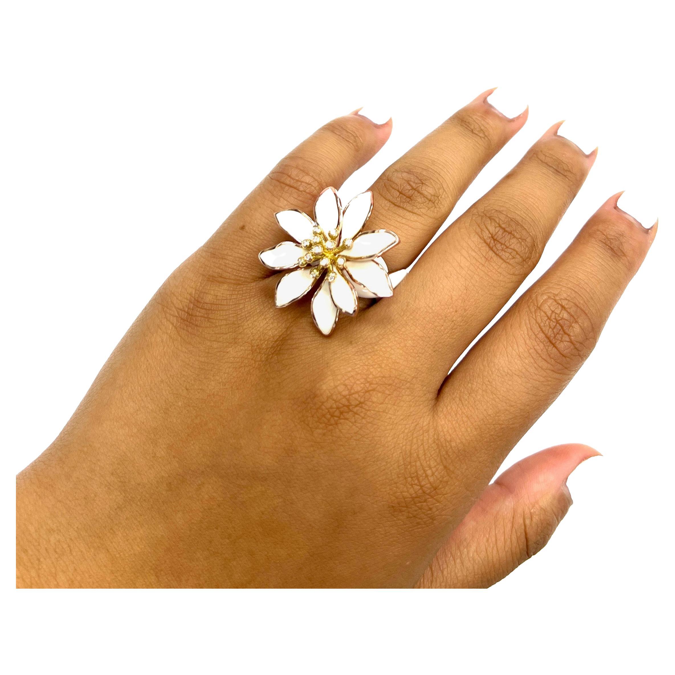 Alexis NY White Enamel Flower Ring For Sale 4