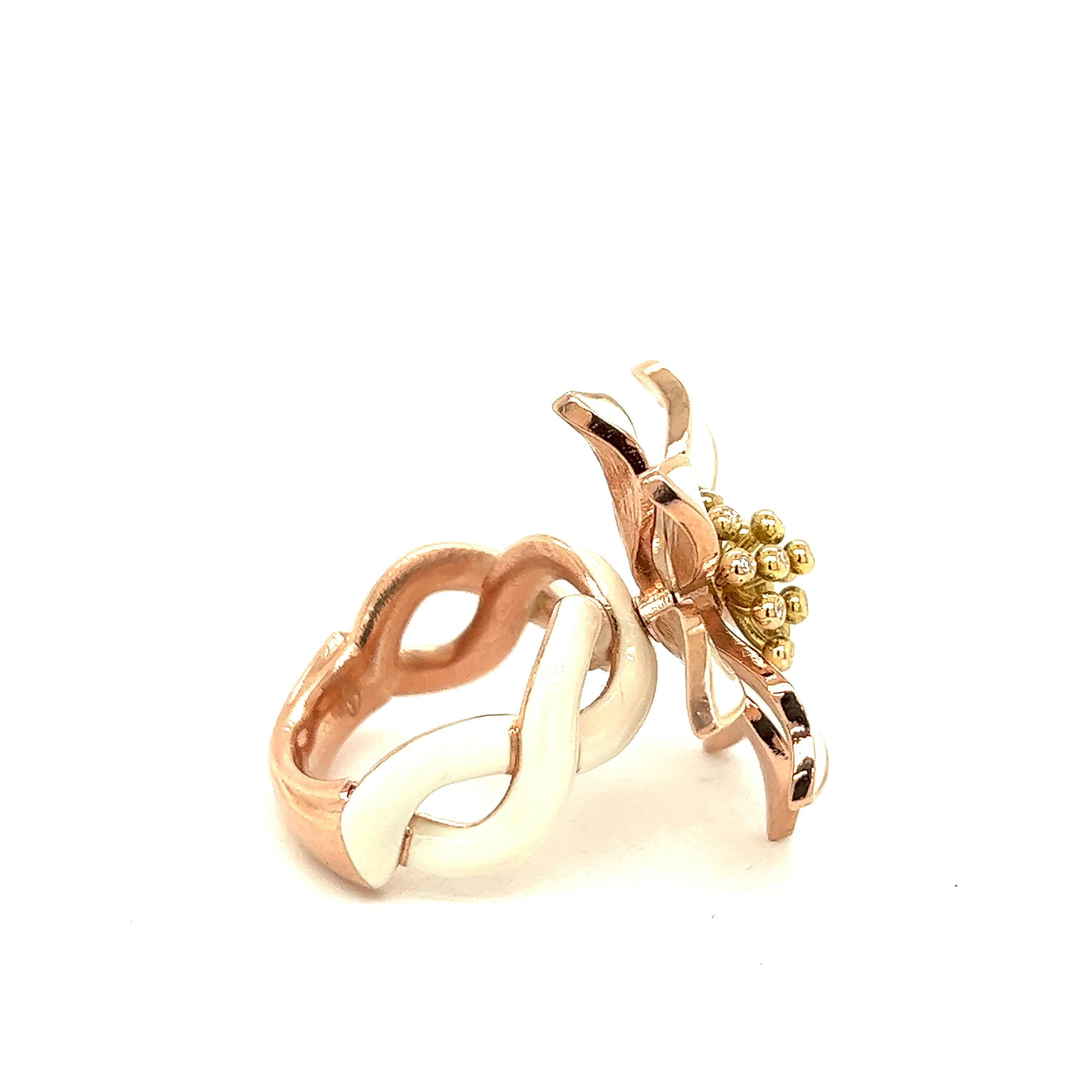 Contemporary Alexis NY White Enamel Flower Ring For Sale
