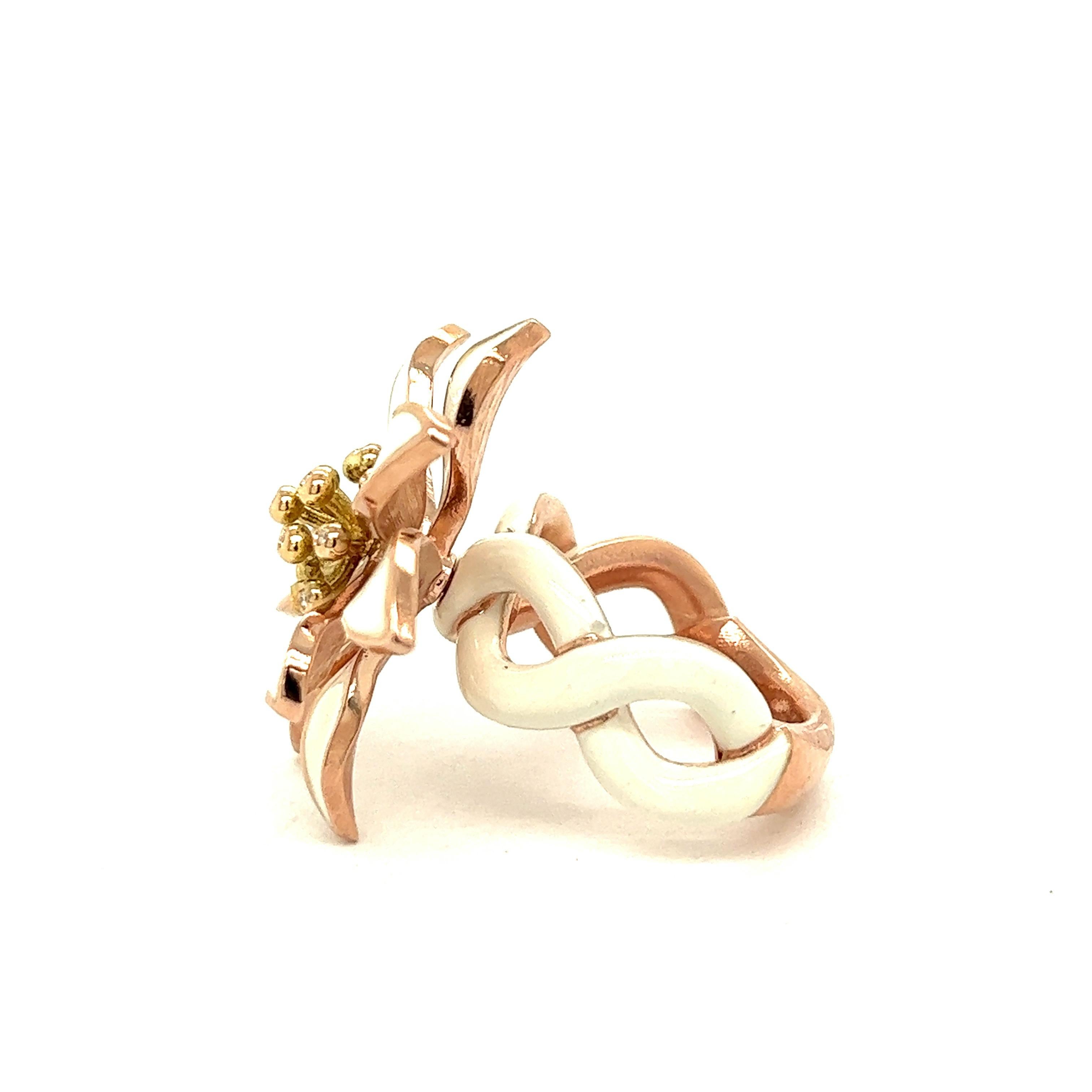 Women's Alexis NY White Enamel Flower Ring For Sale