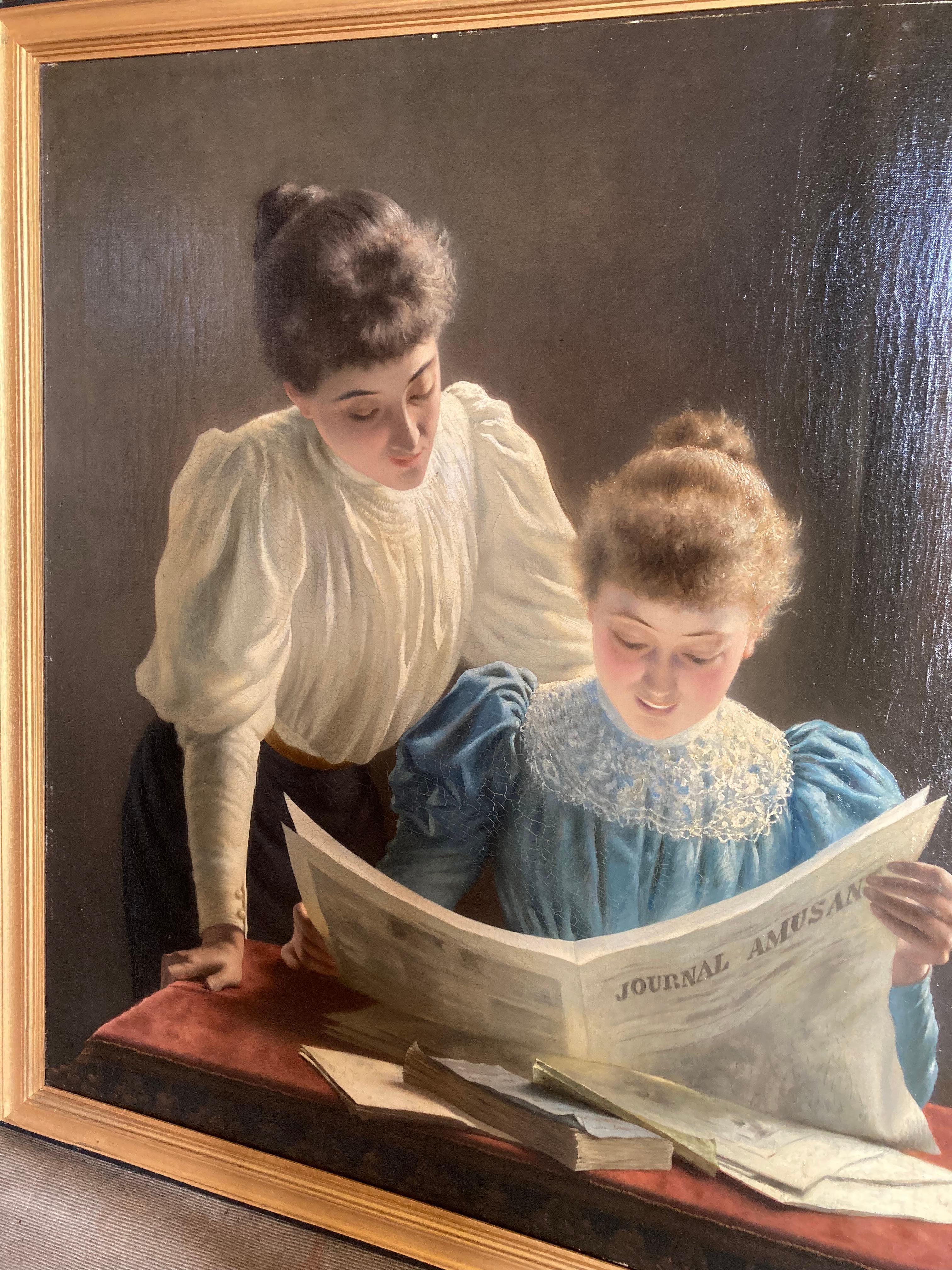 Diario Amusante (Pintura al óleo europea del siglo XIX a tamaño natural) - Painting de Alexis Nys