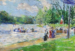 Boating party on the Seine - Impressionist Figurative Oil by Alexis Paul Arapoff