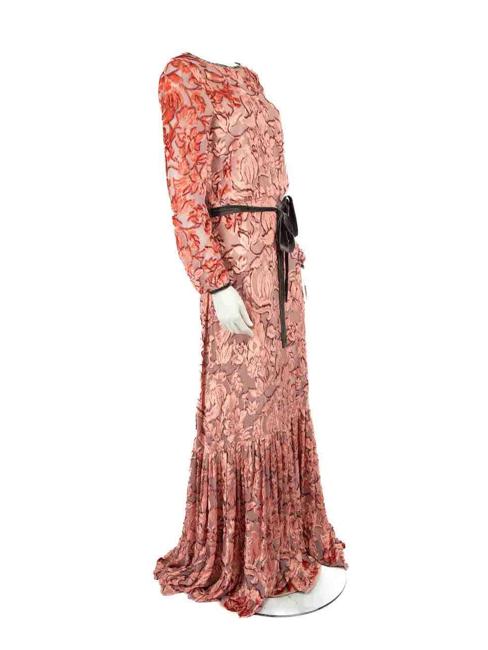 CONDITION is Very good. Minimal wear to dress is evident. Minimal wear to the rear neck-edge fastening with a missing button and hem stitching has unraveled on this used Alexis designer resale item.
 
 
 
 Details
 
 
 Pink
 
 Silk
 
 Gown
 
 Floral