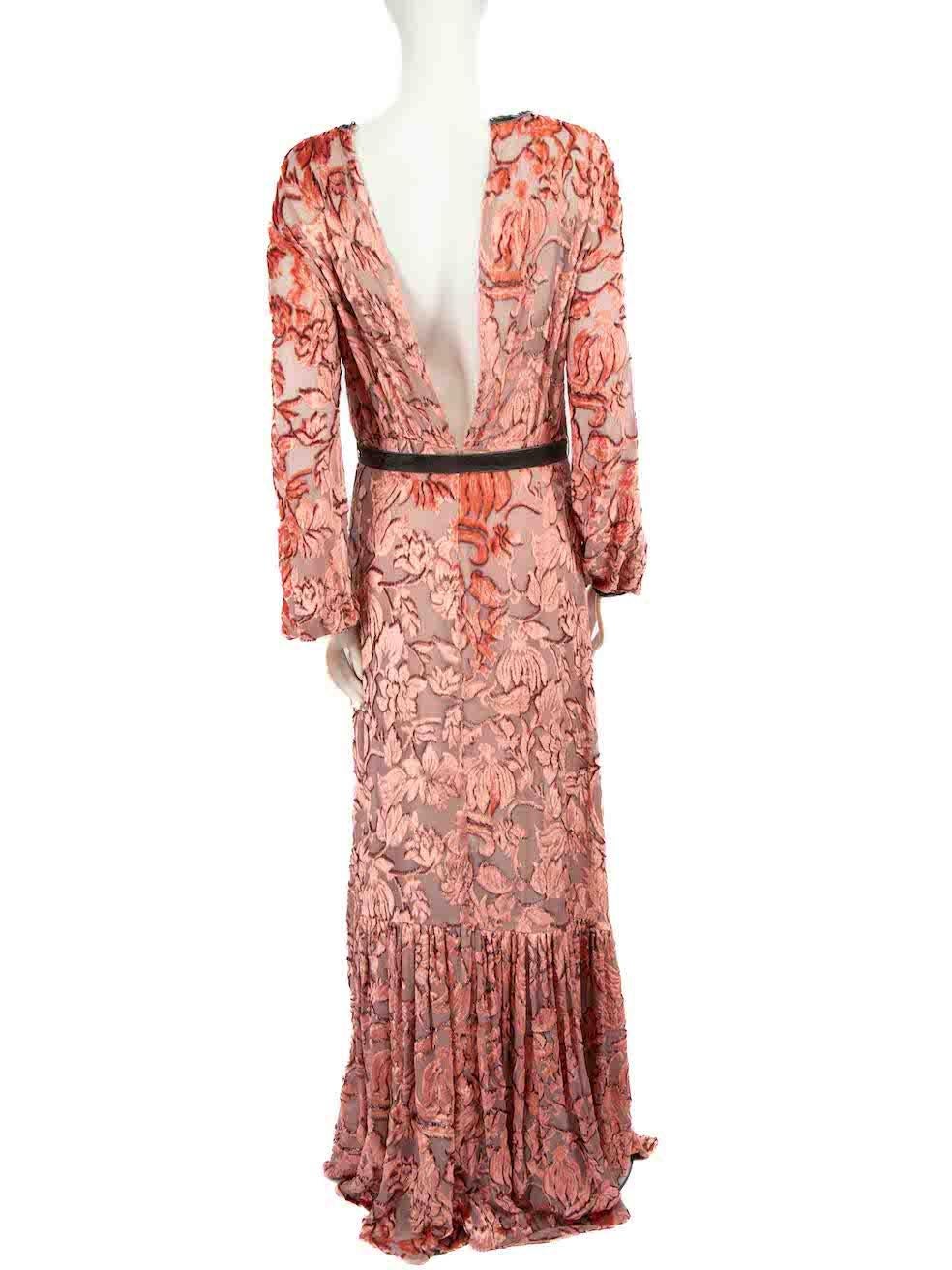 Alexis Pink Silk Floral Jacquard Belted Gown Size M In Excellent Condition In London, GB