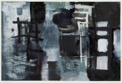 22x30" Night Rooms I - Black, White, Monochromatic Oil on Paper I