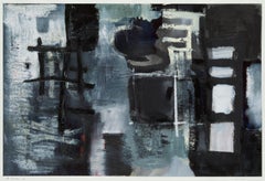 Used 22x30" Night Rooms I  - Black, White, Monochromatic Oil on Paper I