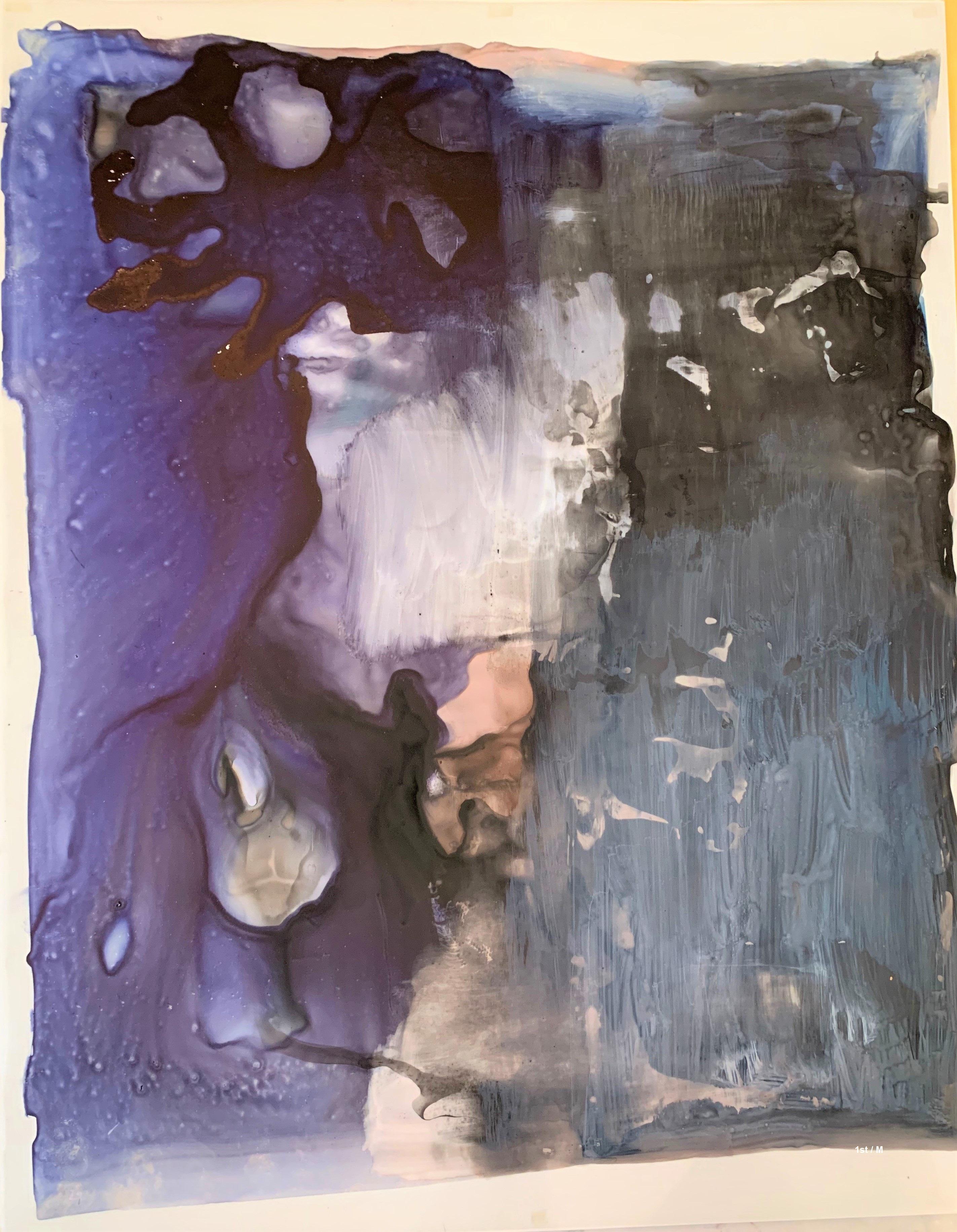Alexis Portilla Abstract Painting – 25.5 x 20 Zoll"  Tinte auf Mylar - Hand von Neptun