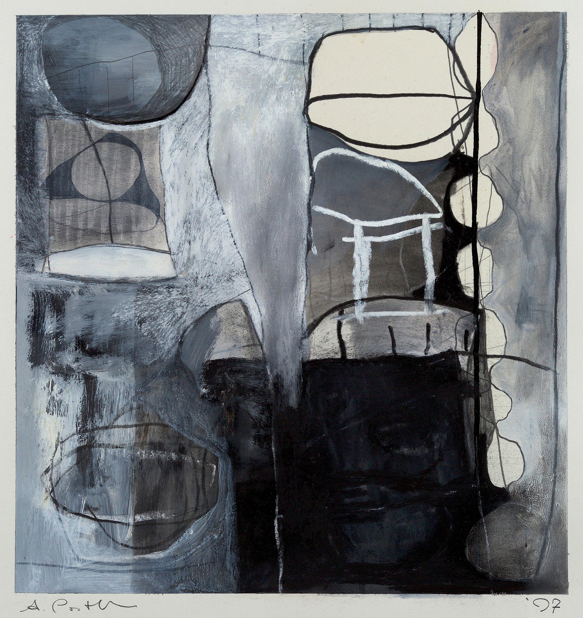 Alexis Portilla Abstract Painting - 27x26" - Black Pearl - Mixed Media on Paper