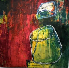 Used 35x 36 in. Oil painting on paper - Vessel Red