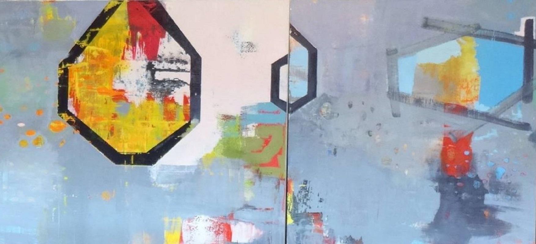 Alexis Portilla Abstract Painting – 48 x 104 in. / 4 x 8,6 Fuß (2 Tafeln) ""Chromatische Fantasie"" Großes Öl auf Leinen