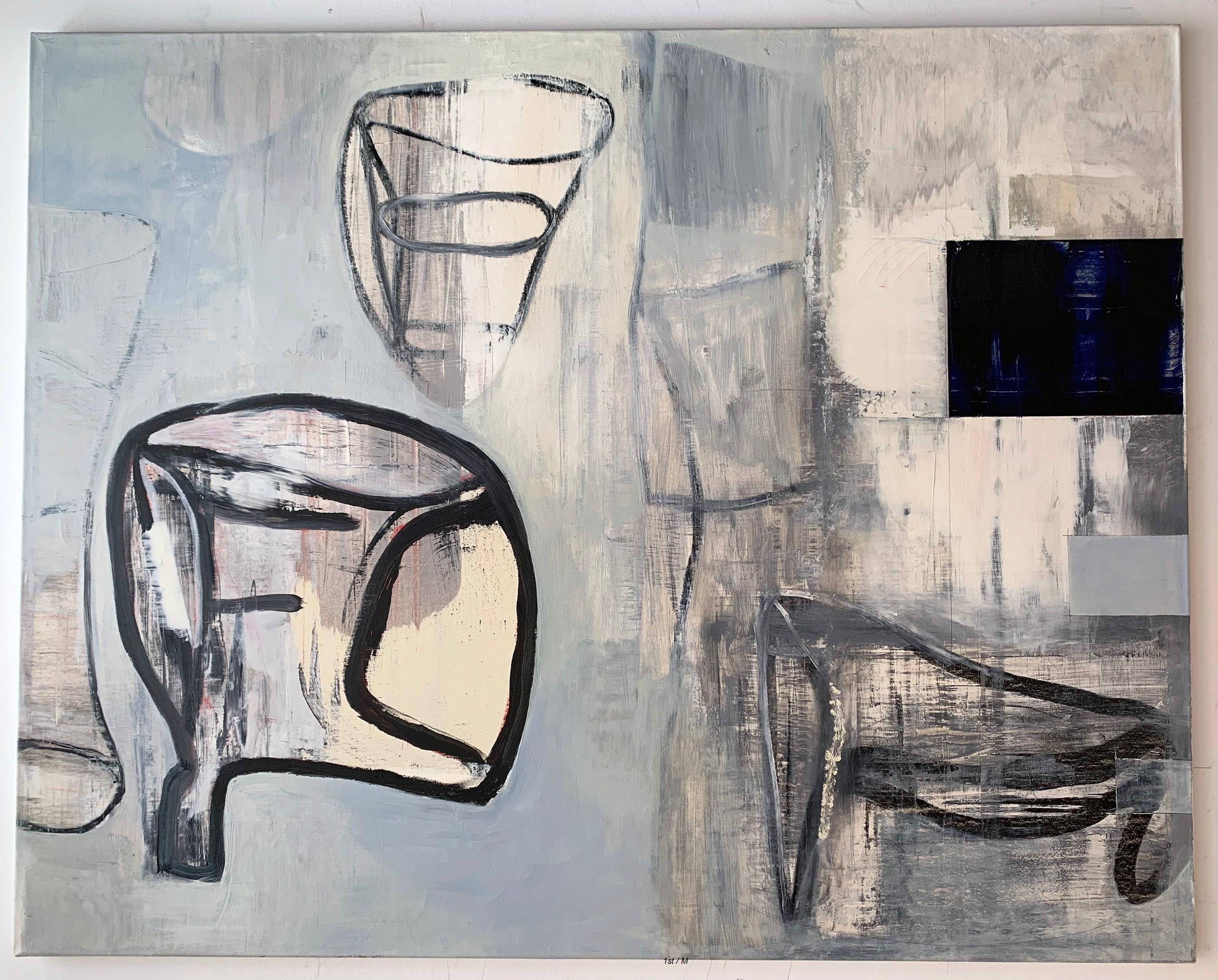 48 x 60 Zoll. "Für Helen" Öl auf Leinwand - schwarz-weißes Ölgemälde