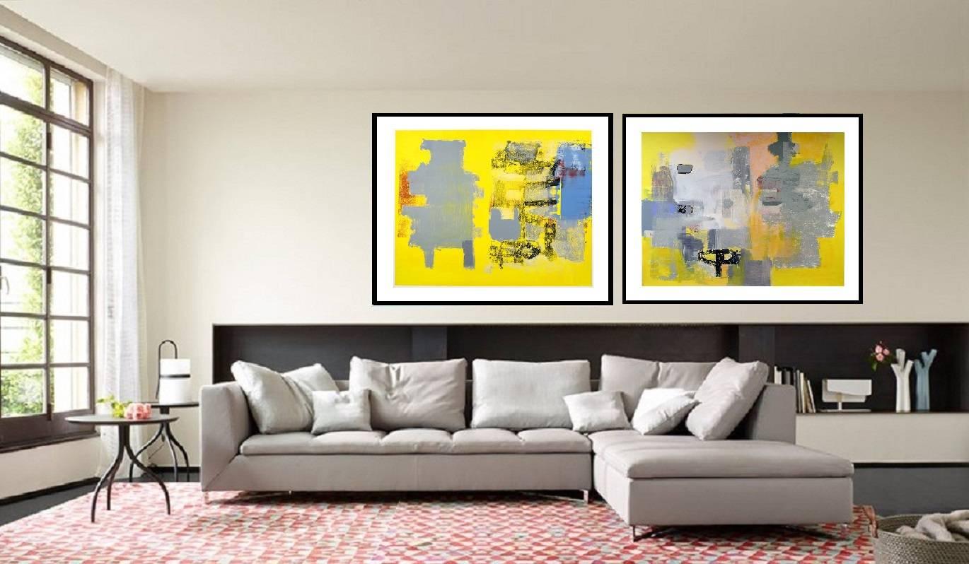 Grande peinture à l'huile abstraite - Code couleur I - non encadrée - Jaune Abstract Painting par Alexis Portilla