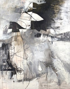 Pintura al Óleo Grande - "Alce Negro" Monocromática, Expresionismo Abstracto