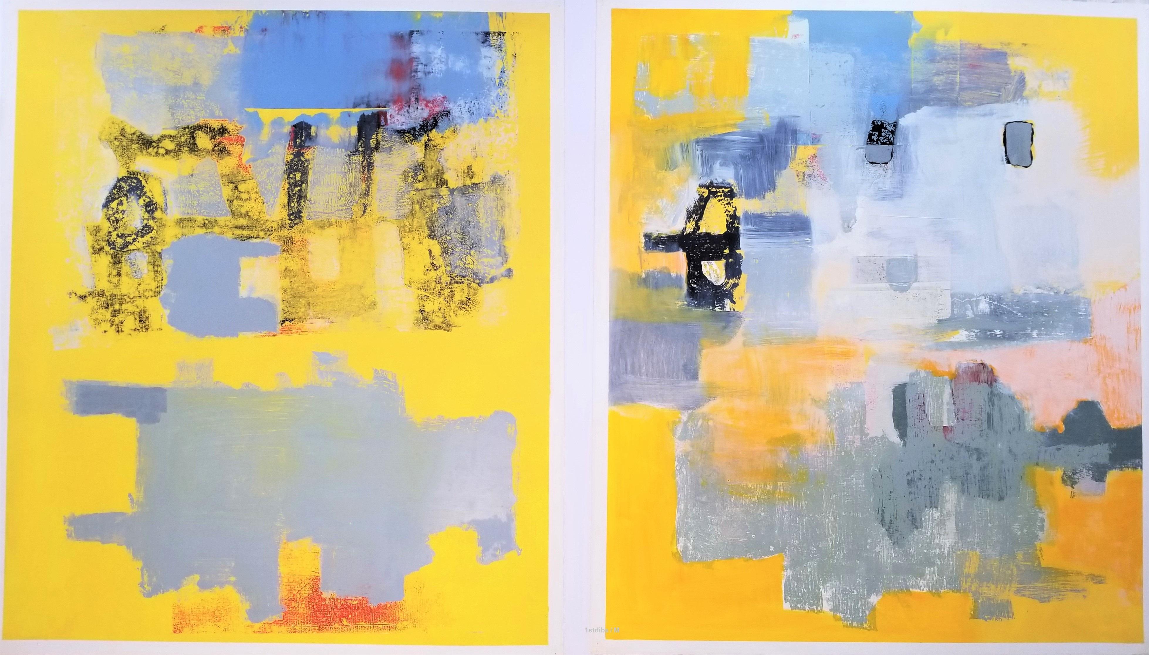Grande peinture à l'huile sur papier - Code de couleur II - non encadrée - Gris Abstract Painting par Alexis Portilla