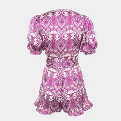 Alexis Purple Printed Satin Knotted Romper Jumpsuit XS