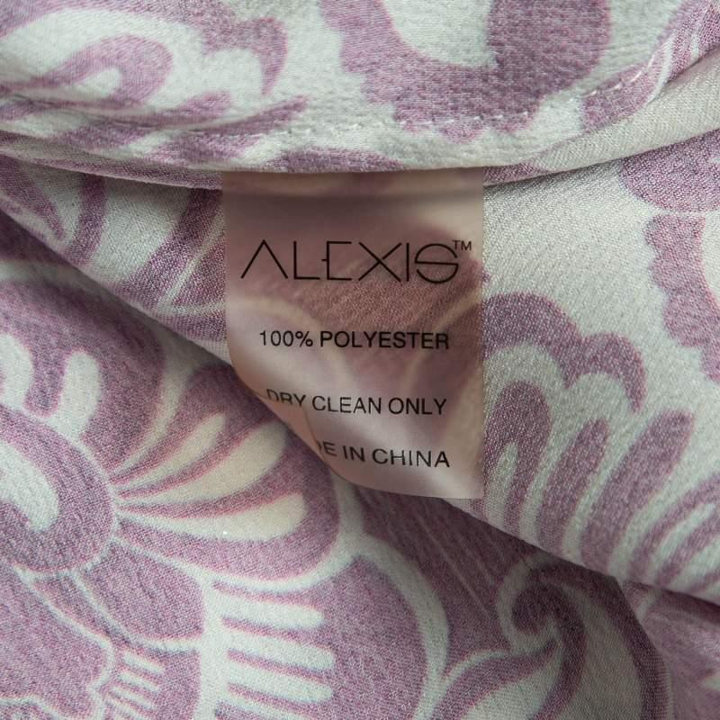 Alexis Purple Printed Satin Knotted Romper Jumpsuit XS In Good Condition For Sale In Dubai, Al Qouz 2