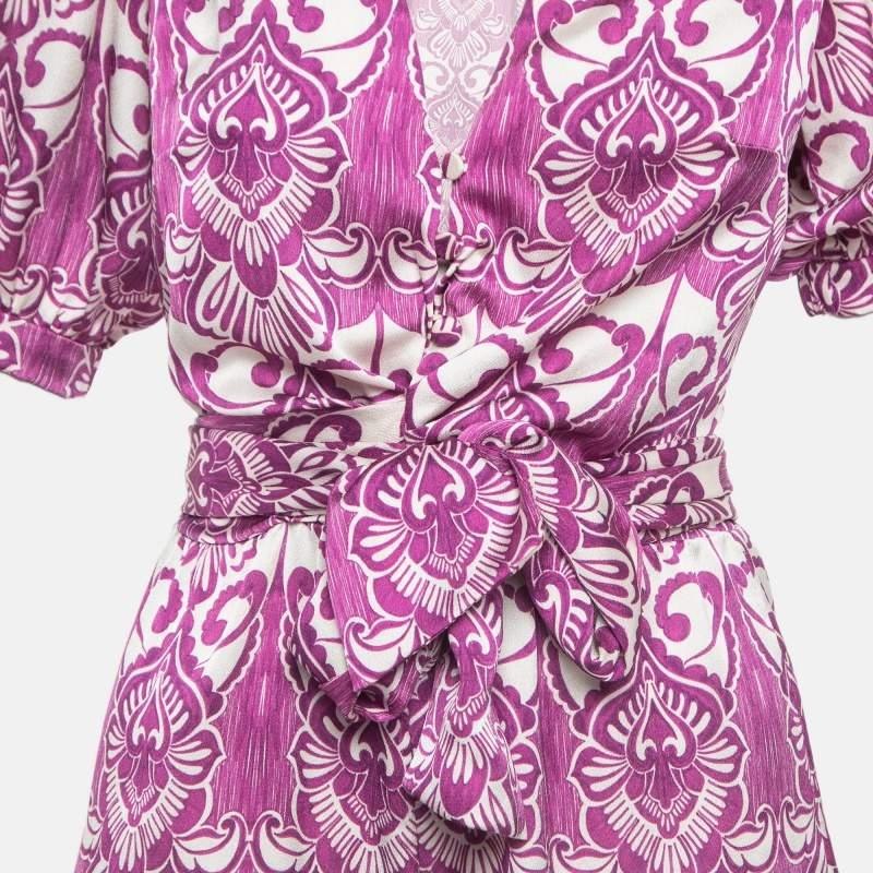 Alexis Purple Printed Satin Knotted Romper Jumpsuit XS For Sale 4
