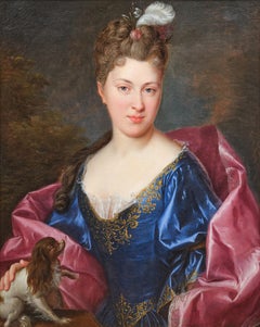 Portrait of a noble lady with her lapdog, early 18th century French school