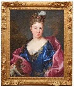 Portrait of a noble lady with her lapdog, early 18th century French school