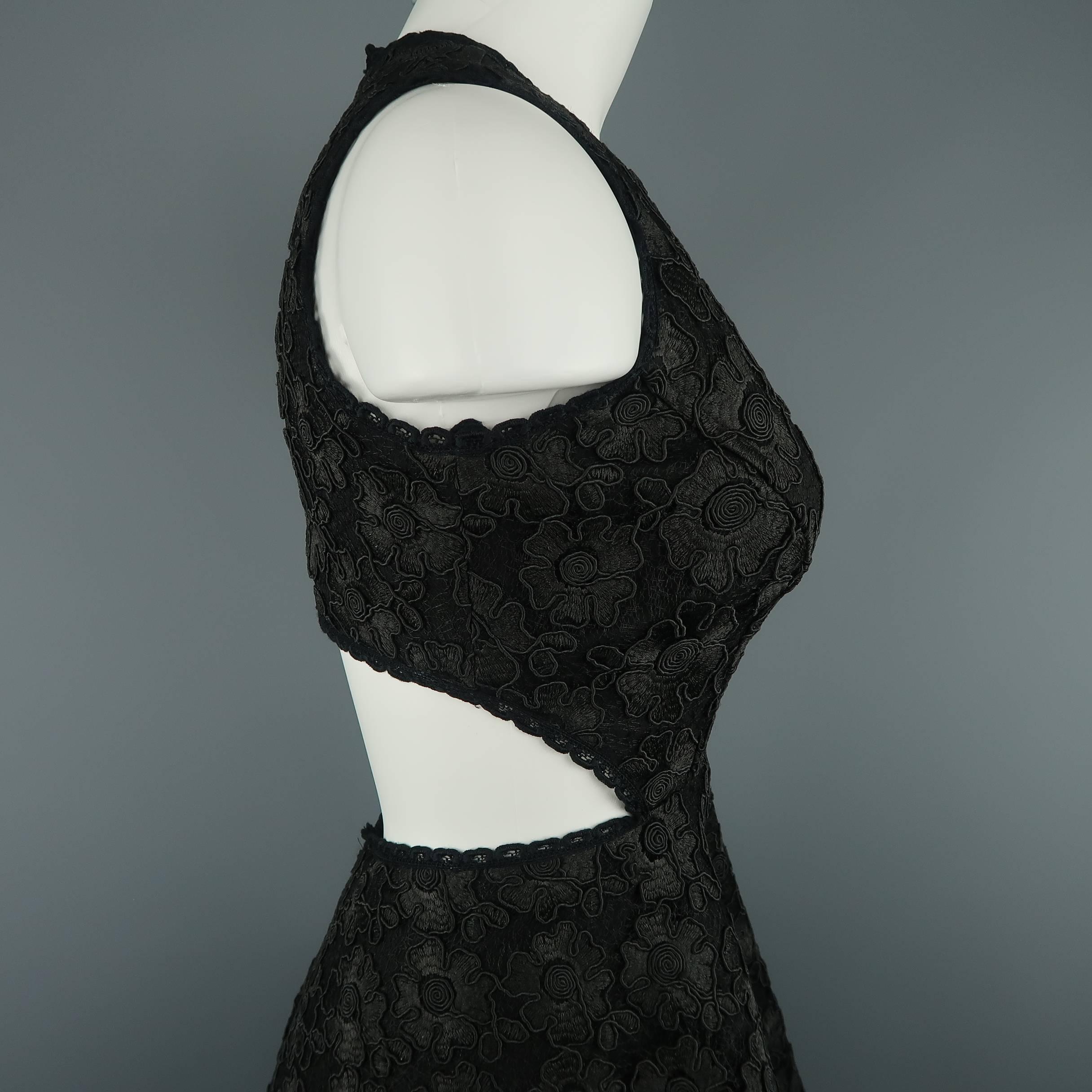 ALEXIS Size XS Black Lace Open Back Flair Skirt Cocktail Dress 2