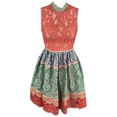 ALEXIS Size XS Multi-Color Lace Color-Block Polyamide Blend A-Line Dress