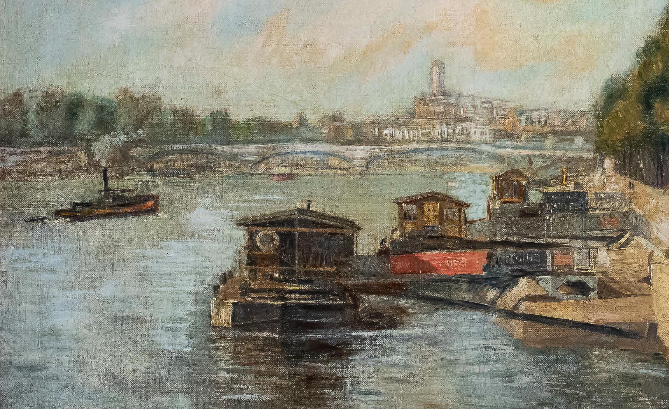 Alexis Vollon Oil on Canvas Bords de Seine à, Paris, Circa 1930 In Good Condition For Sale In Saint Ouen, FR