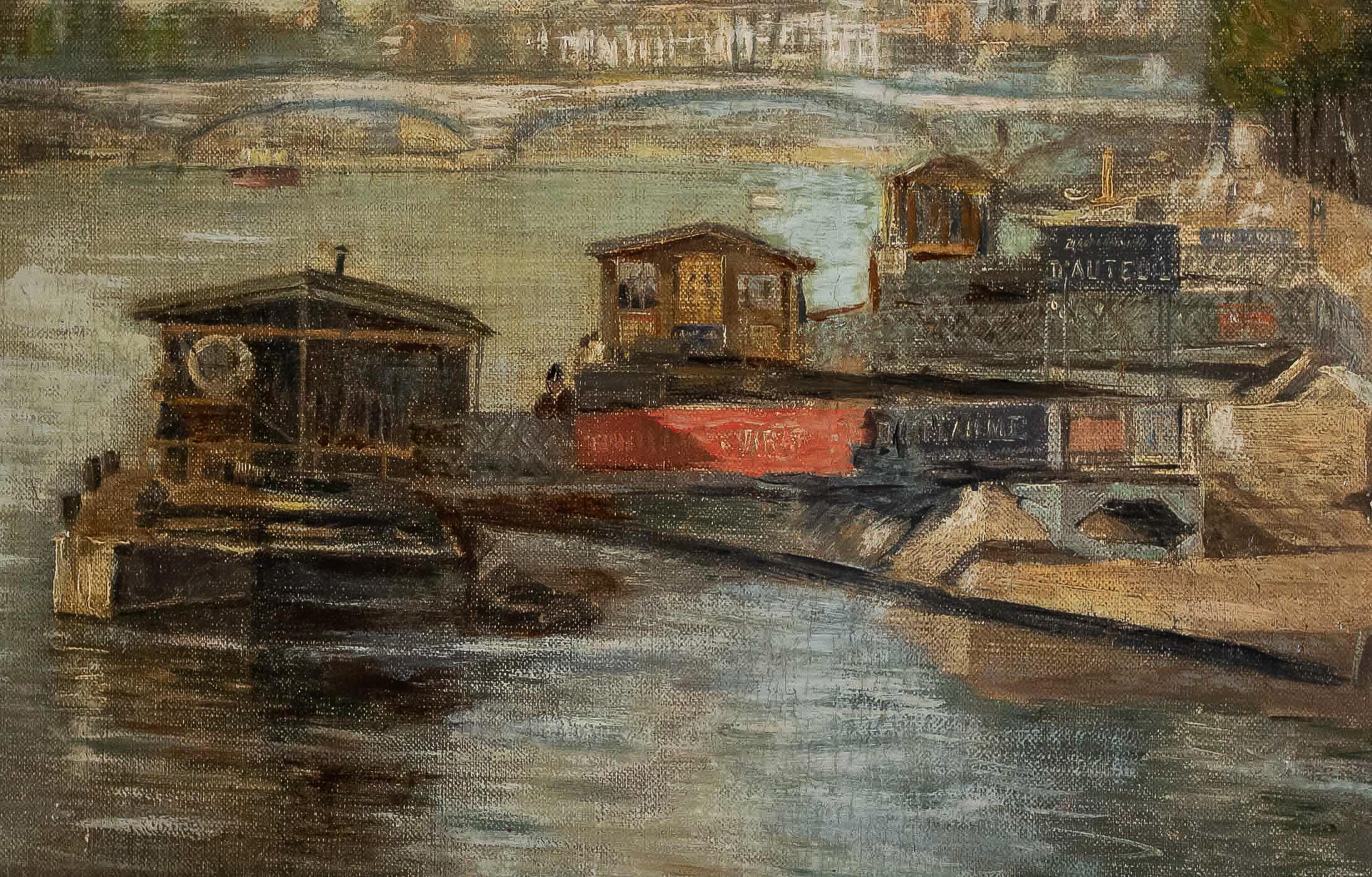 Alexis Vollon Oil on Canvas Bords de Seine à, Paris, Circa 1930 For Sale 1