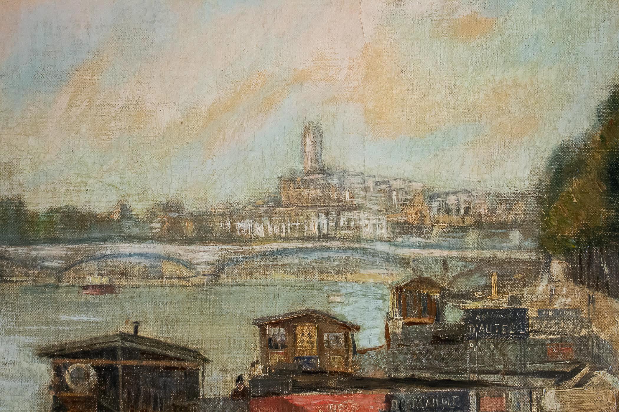 Alexis Vollon Oil on Canvas Bords de Seine à, Paris, Circa 1930 For Sale 2