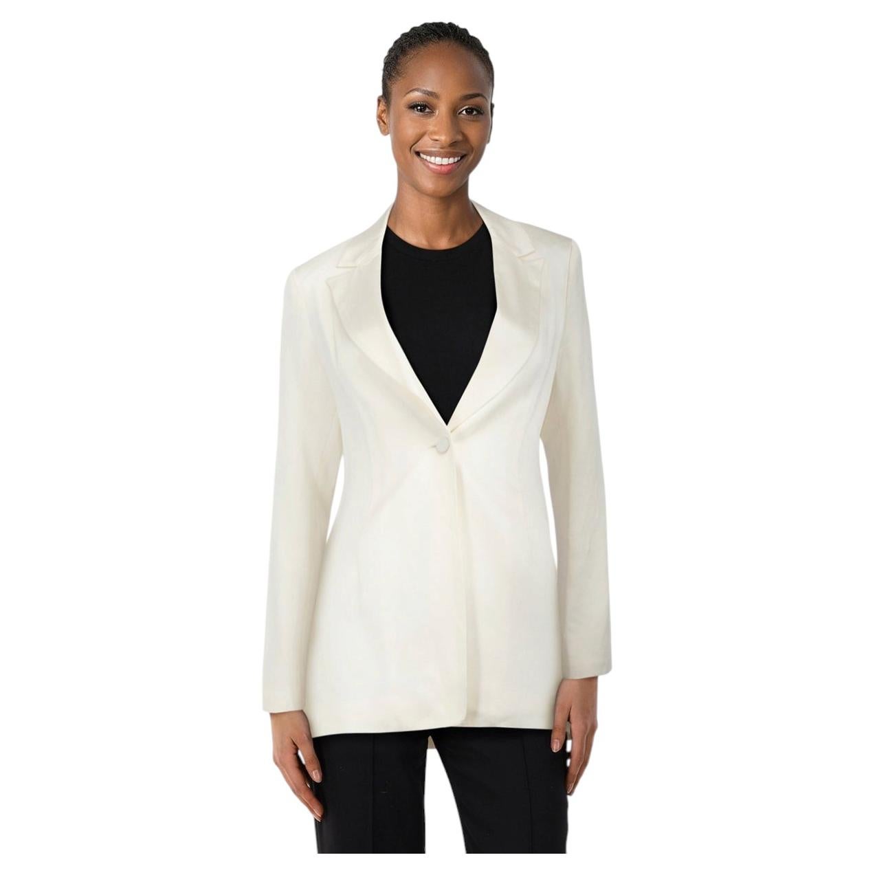 Alexis White Satin Single Breasted Blazer Size S