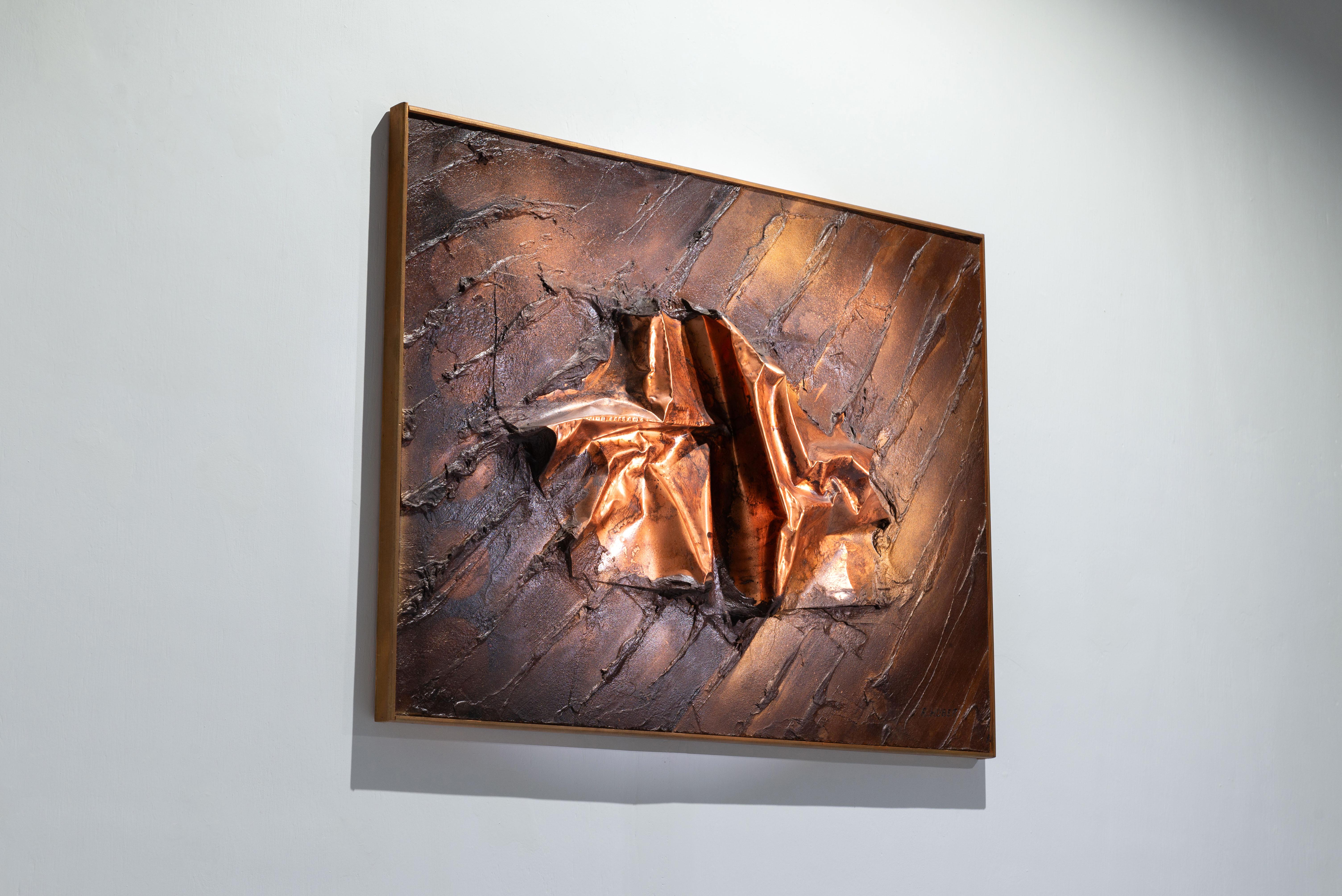 Mid-Century Modern Alexius Huber Early Copper Relief Painting Sweden 1960 For Sale