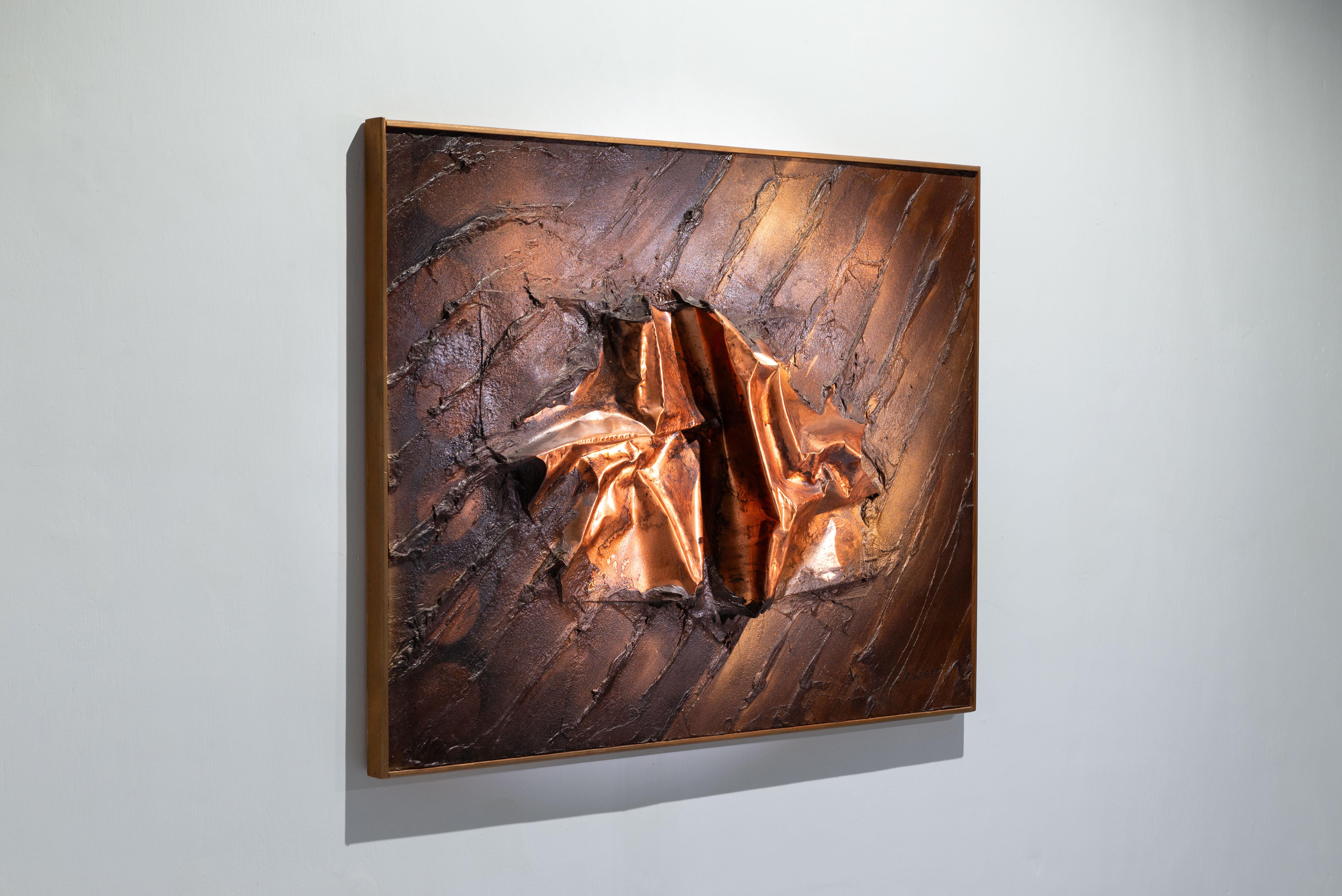 Swedish Alexius Huber Early Copper Relief Painting Sweden 1960 For Sale