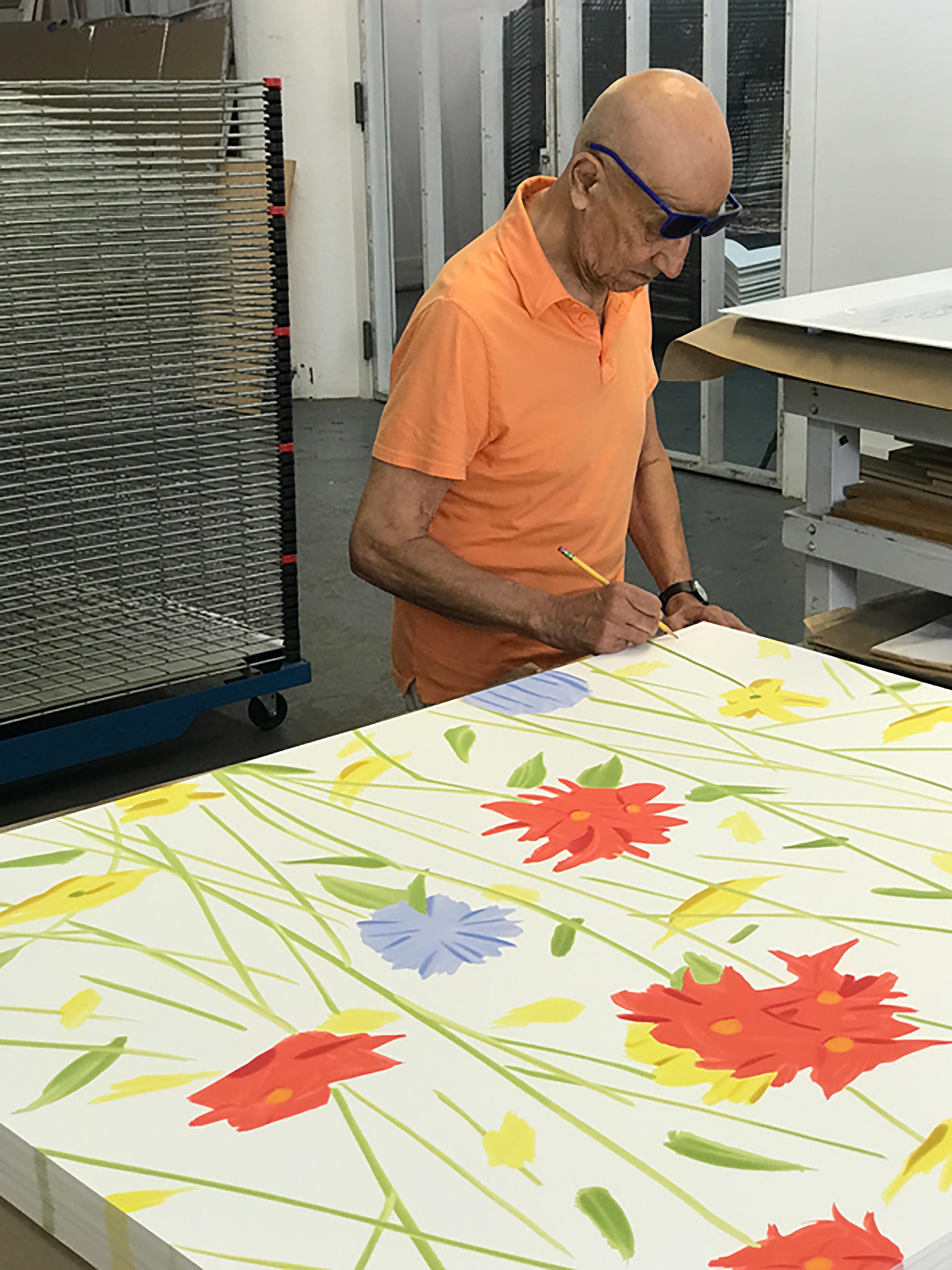 Inspired by the wild flowers that grew around his home in Maine, Alex Katz began painting flowers in the 1950s. Inspired by the sense of movement one can find in fields of untamed herbaceous, his flowers have continued to be an iconic subject matter