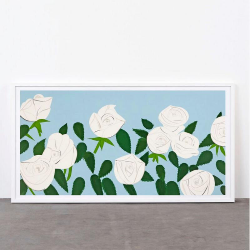 Weiße weiße Rosen - Zeitgenössisch, 21. Jahrhundert, Siebdruck, limitierte Auflage, Katz, Blau – Print von Alex Katz