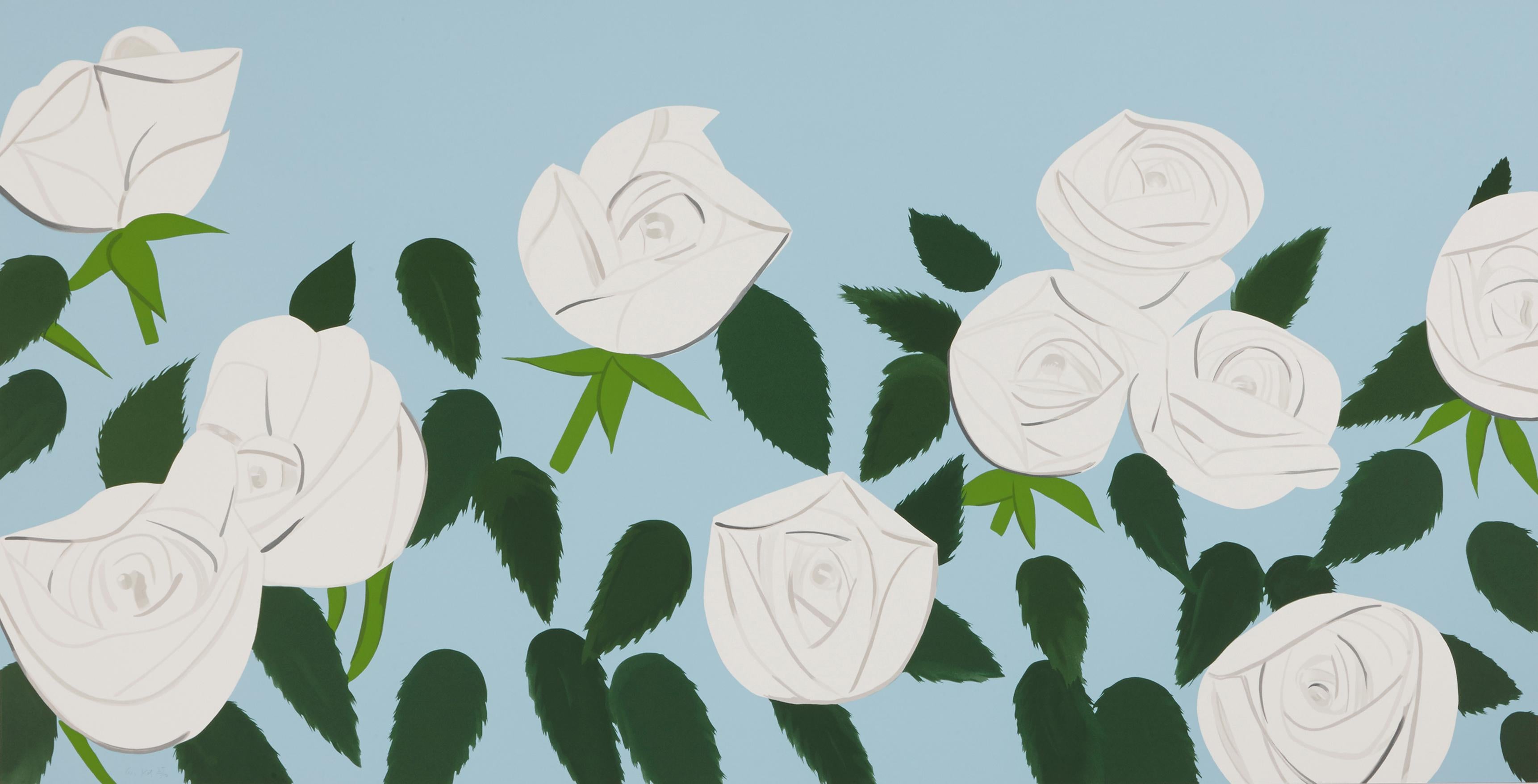 Alex Katz Still-Life Print – Weiße weiße Rosen - Zeitgenössisch, 21. Jahrhundert, Siebdruck, limitierte Auflage, Katz, Blau