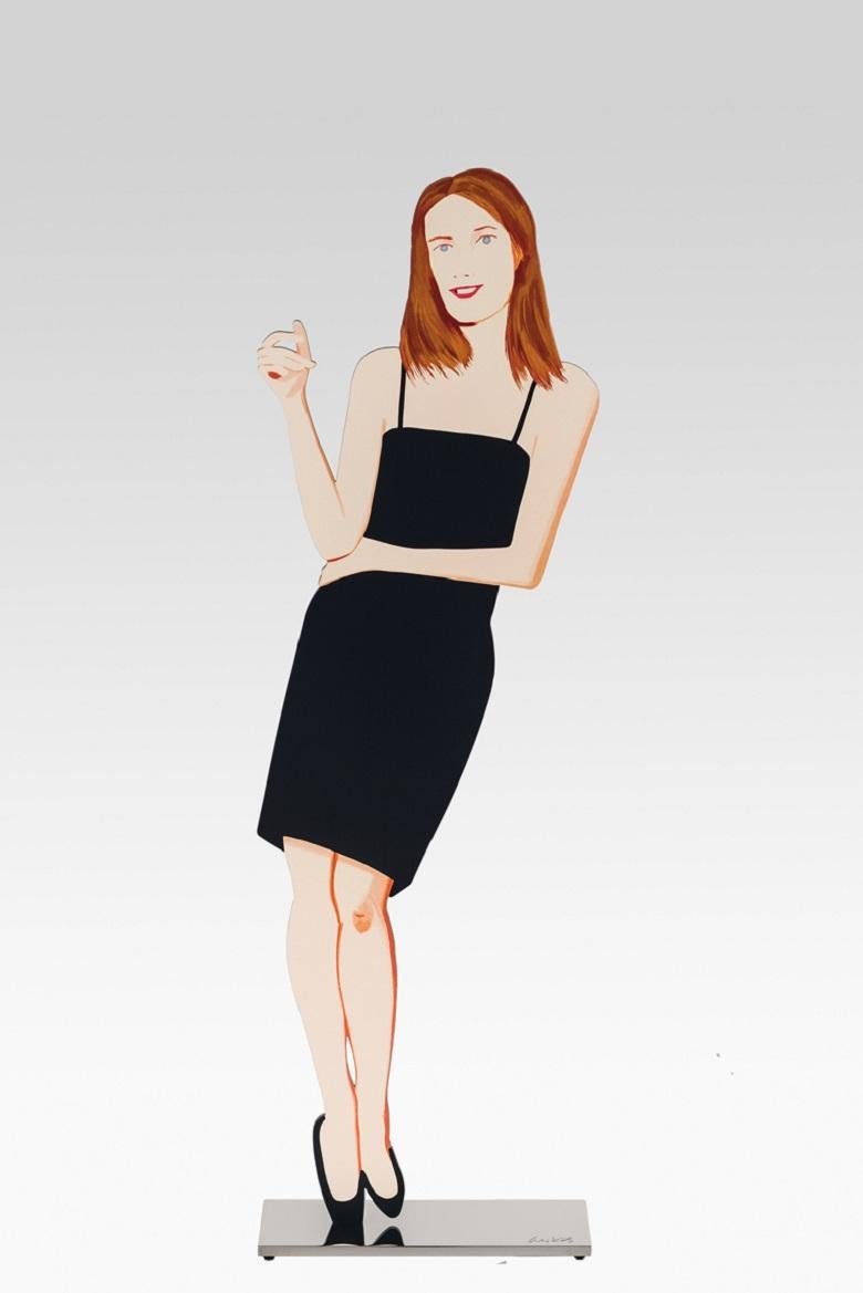 The "Black Dress" sculptures by Alex Katz are more than figurative sculptures. They are a homage to elegance, fashion and the female body. This cut-out is made from powder-coated aluminium and stands on an aluminium plinth. 58 x 18 cm. Edition of