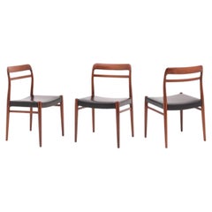 Alf Aarseth Gustav Bahus # 145 Chaises de salle à manger danoises Vinyle noir Lot de 3