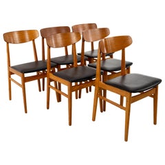Alf Aarseth Midcentury Danish Teak Cats Eye Dining Chairs, Set of 6