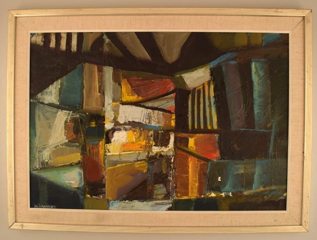 Alf Johansson (1934-2020), Swedish artist. 
Oil on canvas. Abstract composition. 1960 / 70s.
The canvas measures: 64 x 43 cm.
The frame measures: 5.5 cm.
In excellent condition.
Signed.