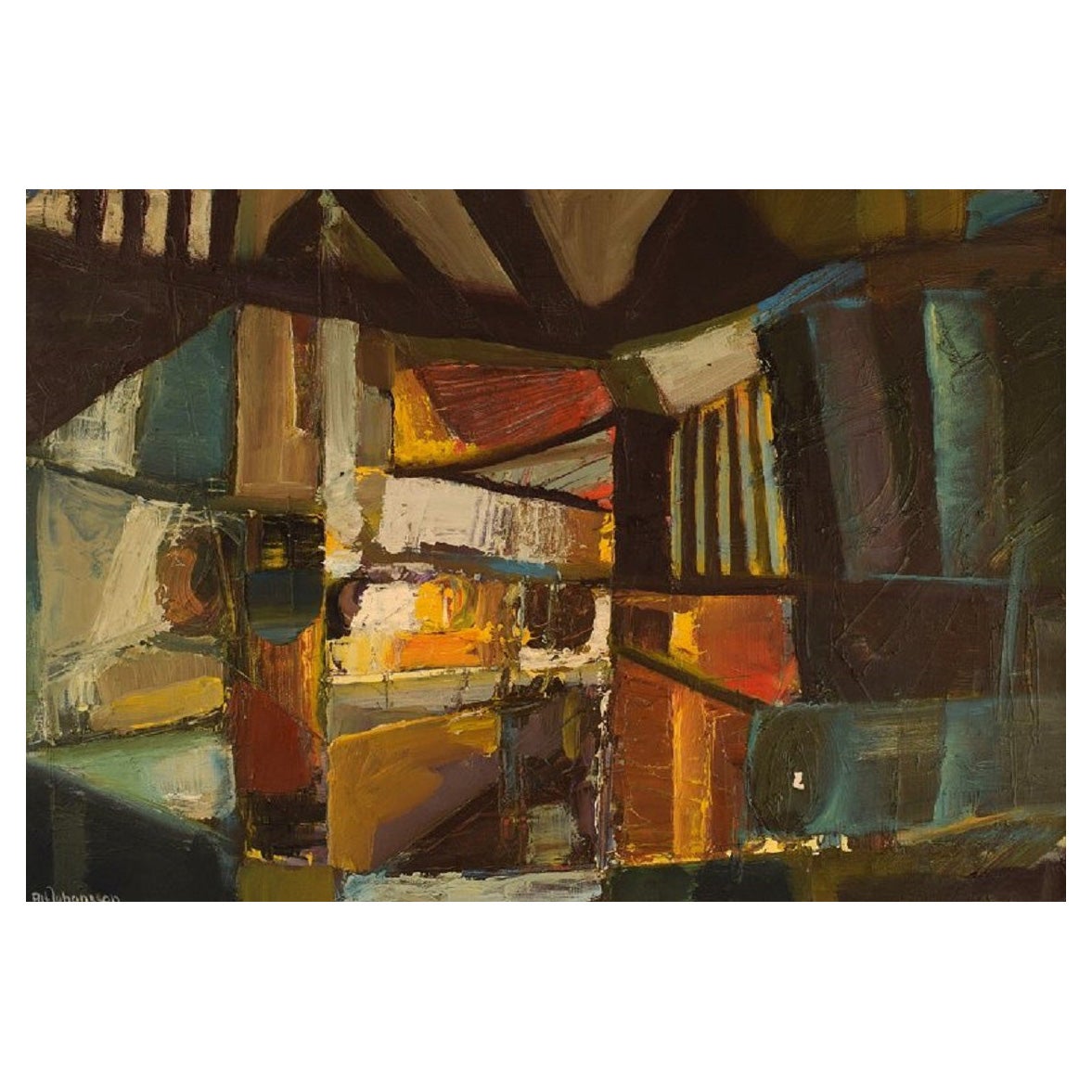 Alf Johansson „1934-2020“, schwedischer Künstler, Öl auf Leinwand, Abstrakte Komposition im Angebot