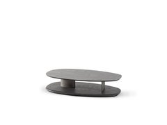 ALF Oval Coffee Table in Figured Dark Oak Wood with Sculptural Base (57.5'')