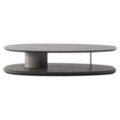 ALF Oval Coffee Table in Figured Dark Oak Wood with Sculptural Base (57.5'')