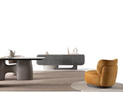 ALF Sideboard in Figured Dark Oak Wood and Dark Grey Lacquer