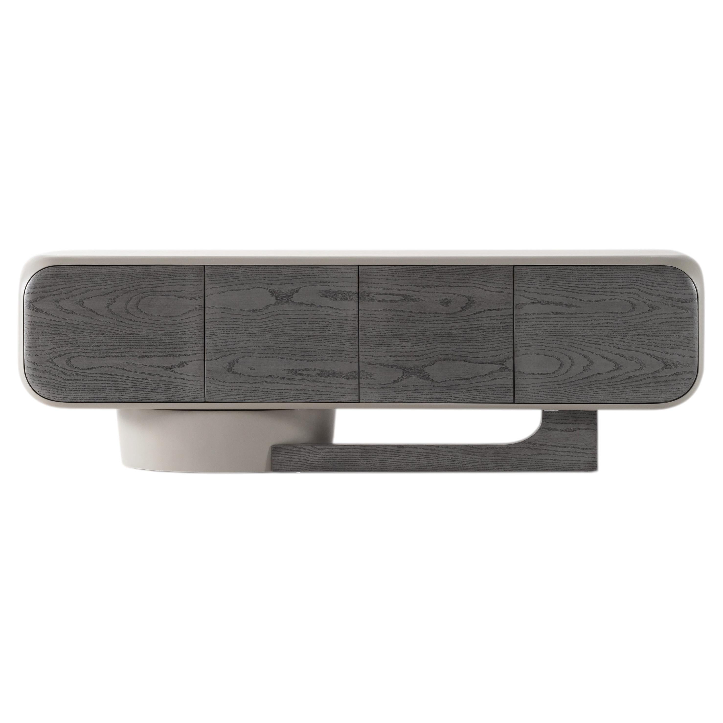 ALF Sideboard in Figured Dark Oak Wood and Dark Grey Lacquer
