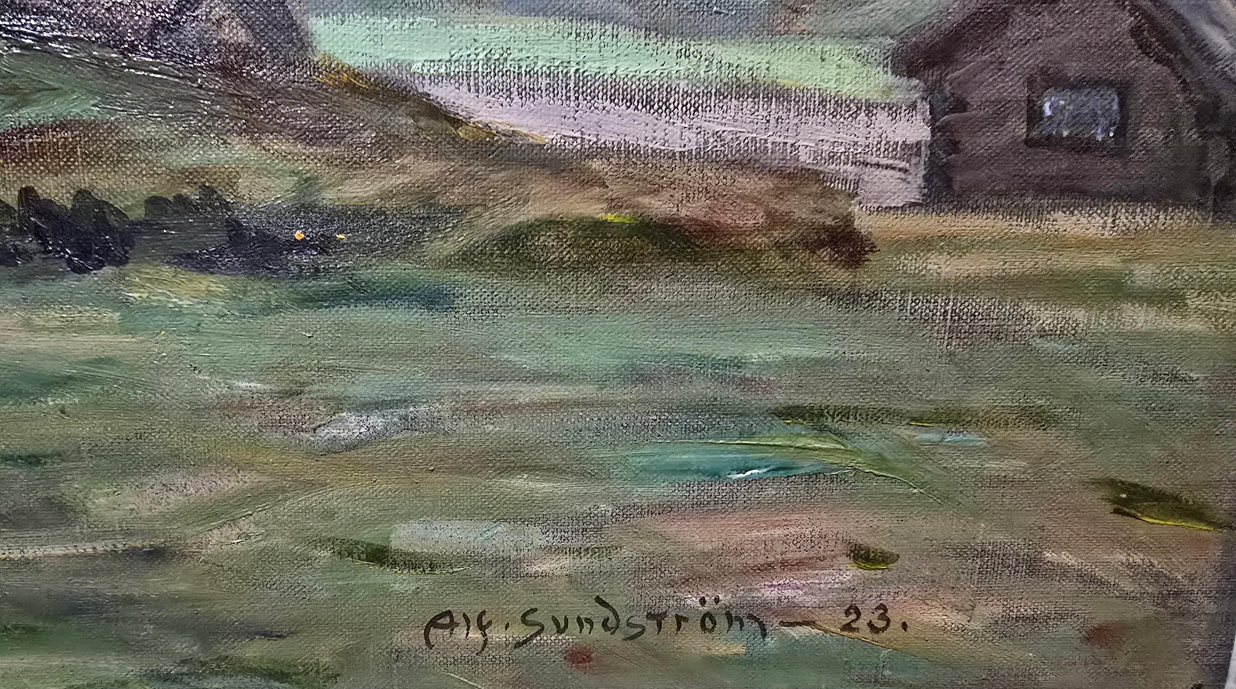 Stolphärbre au clair de lune - Painting de Alf Sundstrom 