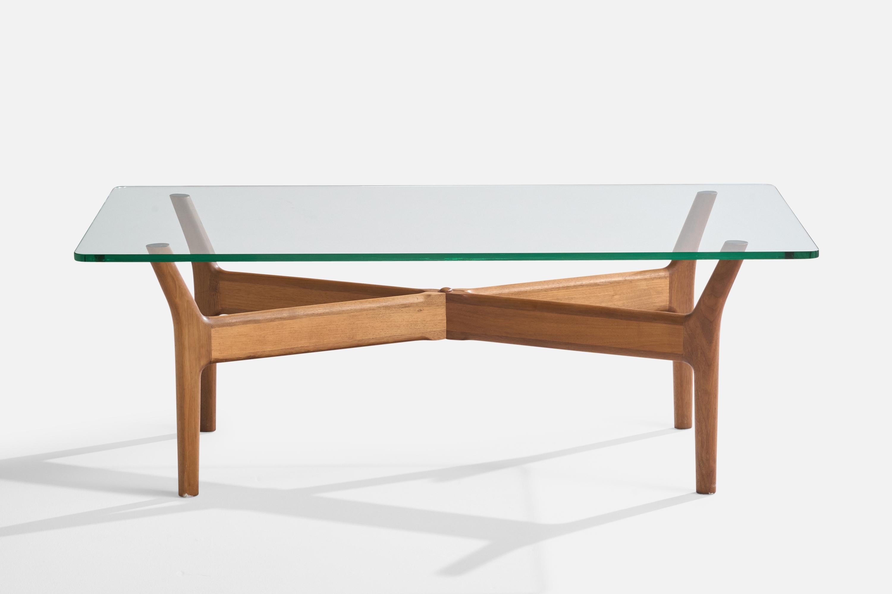 Mid-Century moderno Alf Svensson, Tavolino, Teak, Vetro, Svezia, anni '50 in vendita