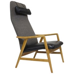 Alf Svensson for Dux Beech Lounge Chair with Black Leather Seat
