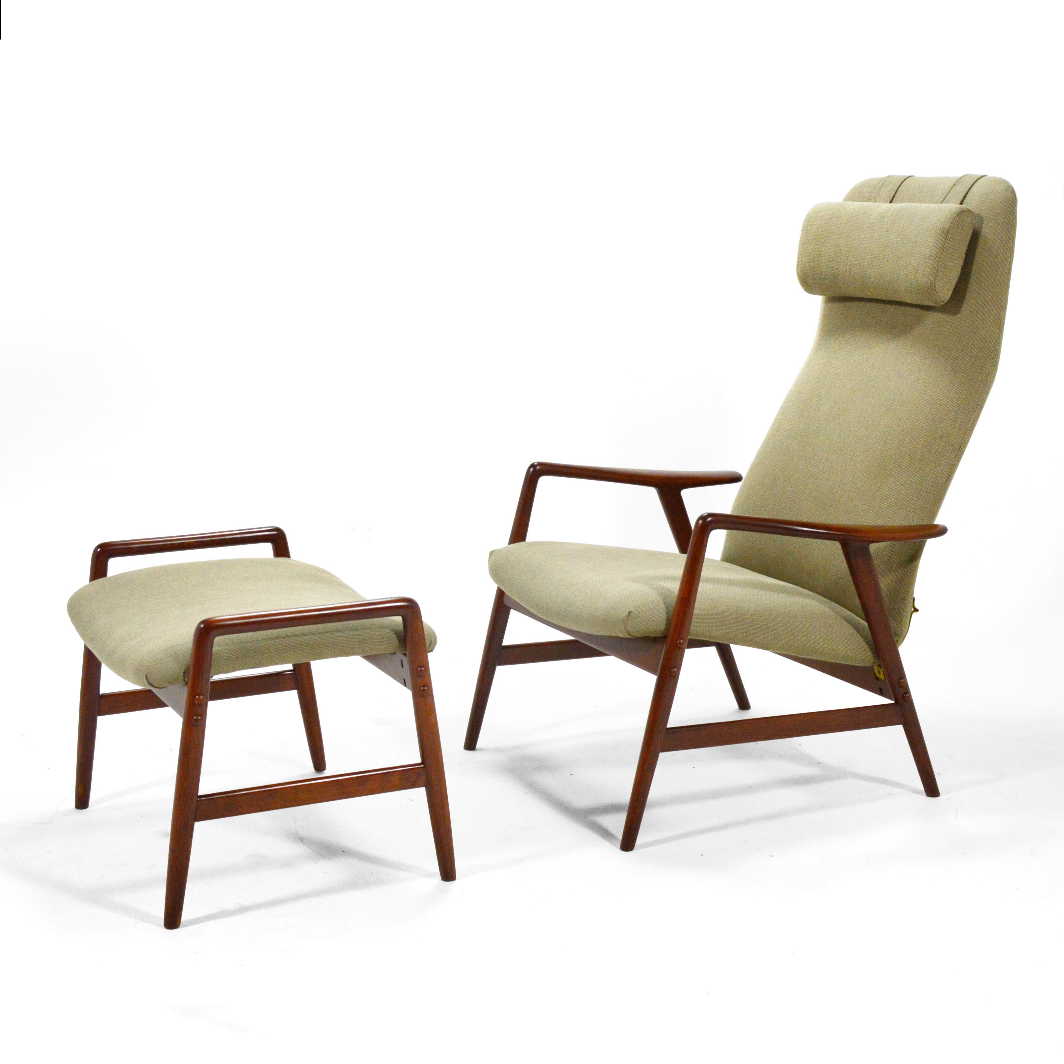 Scandinavian Modern Alf Svensson Kontour Reclining Lounge Chair and Ottoman