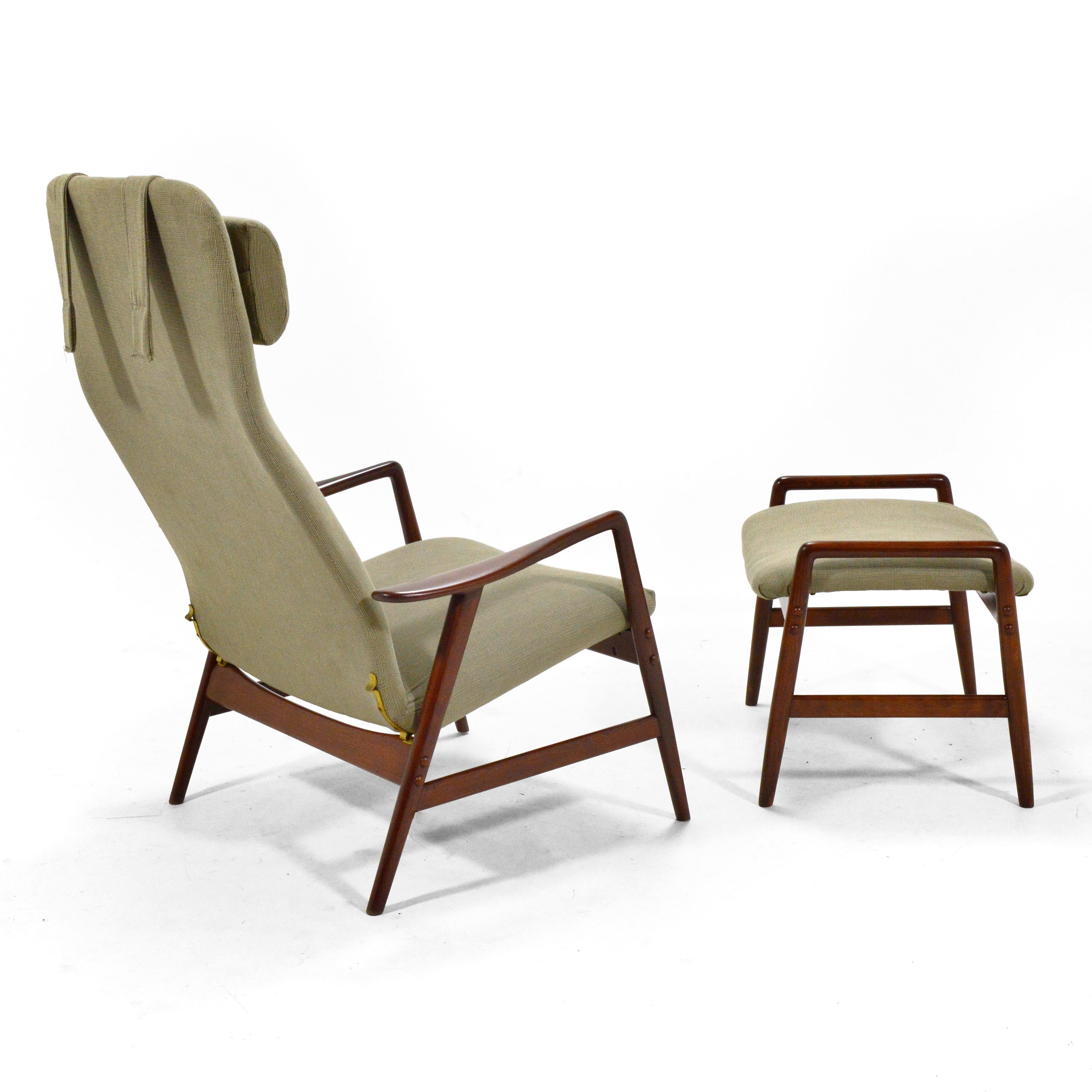 Swedish Alf Svensson Kontour Reclining Lounge Chair and Ottoman