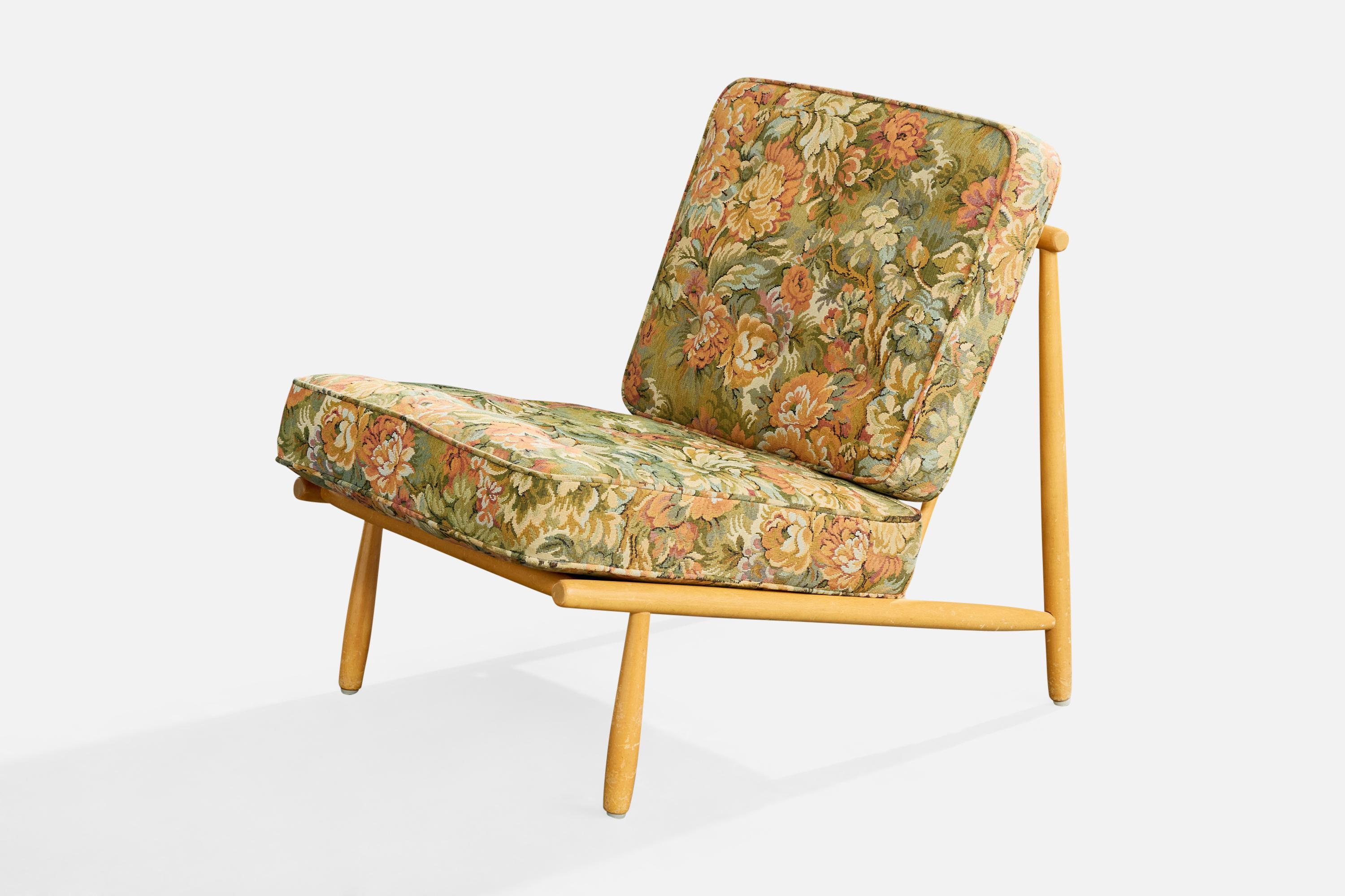 Suédois Alf Svensson, chaise longue, Wood, tissu, Suède, années 1960 en vente